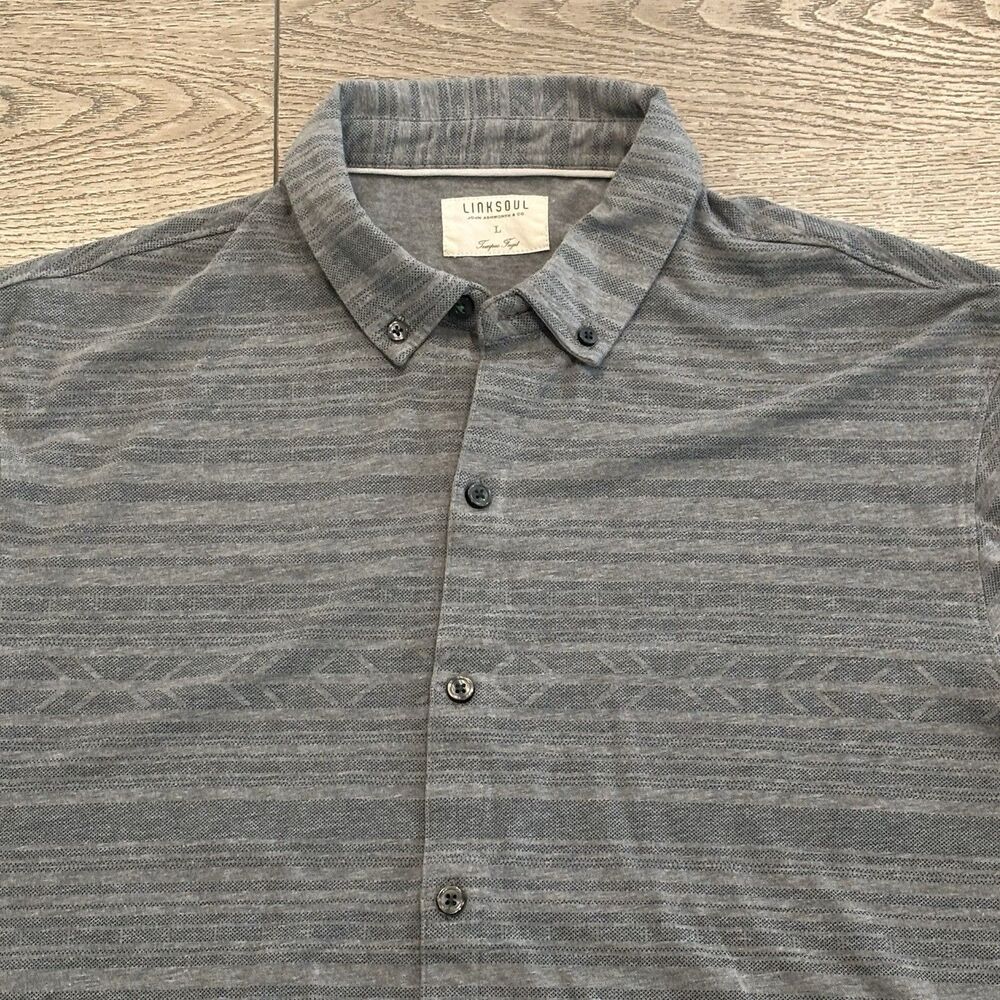 Linksoul Button Down Shirt Mens Large Gray Long Sleeve Aztec‎ Southwest Pattern